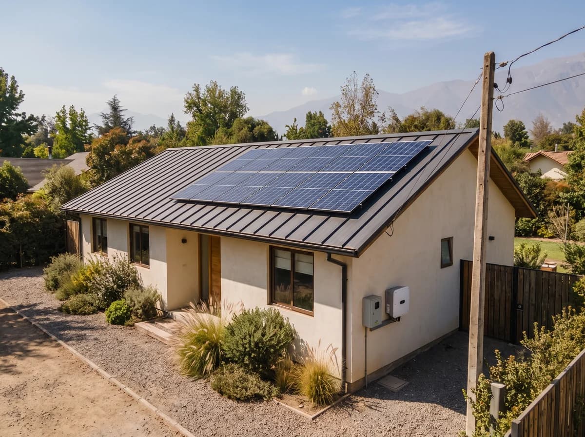 Imagen referencial de una casa urbana con paneles solares conectados a la red eléctrica